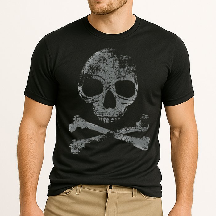 Scary Skull And Crossbones Grunge Style Gothic Creepy Spooky Cooling Performance Crew T-Shirt