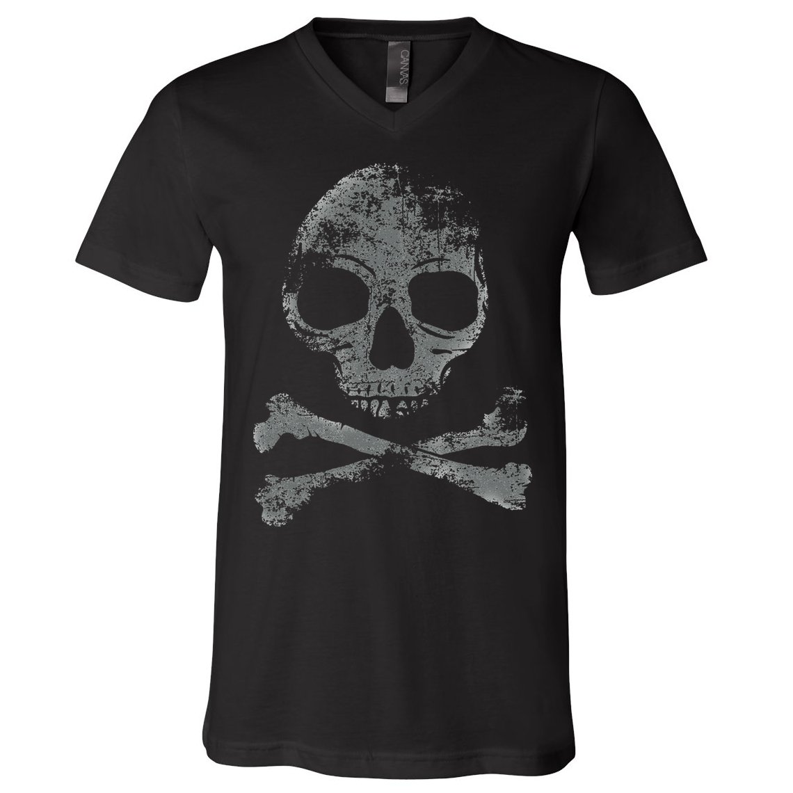 Scary Skull And Crossbones Grunge Style Gothic Creepy Spooky V-Neck T-Shirt