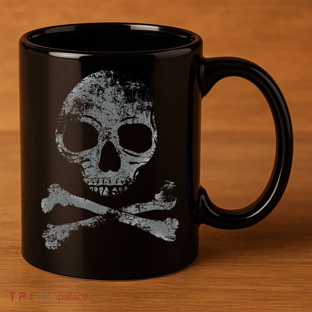 Scary Skull And Crossbones Grunge Style Gothic Creepy Spooky 11oz C Handle Ceramic Mug