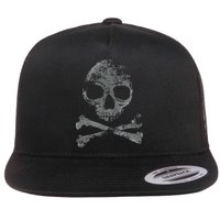 Scary Skull And Crossbones Grunge Style Gothic Creepy Spooky Flat Bill Trucker Hat