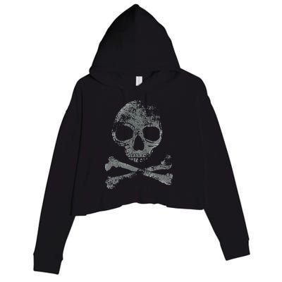 Scary Skull And Crossbones Grunge Style Gothic Creepy Spooky Crop Fleece Hoodie