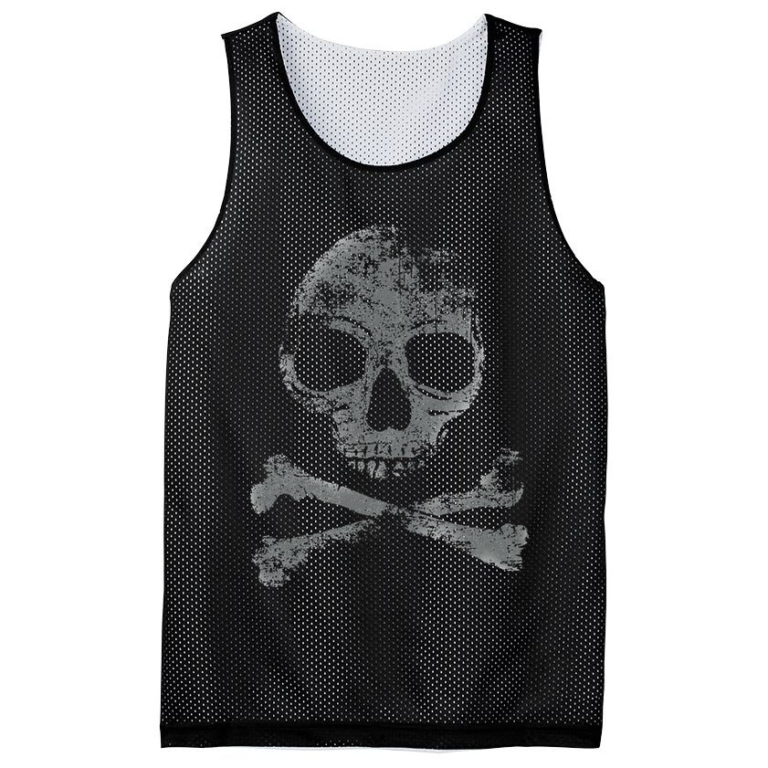 Scary Skull And Crossbones Grunge Style Gothic Creepy Spooky Mesh Reversible Basketball Jersey Tank