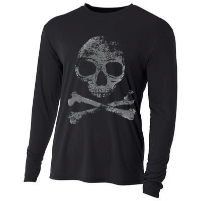 Scary Skull And Crossbones Grunge Style Gothic Creepy Spooky Cooling Performance Long Sleeve Crew