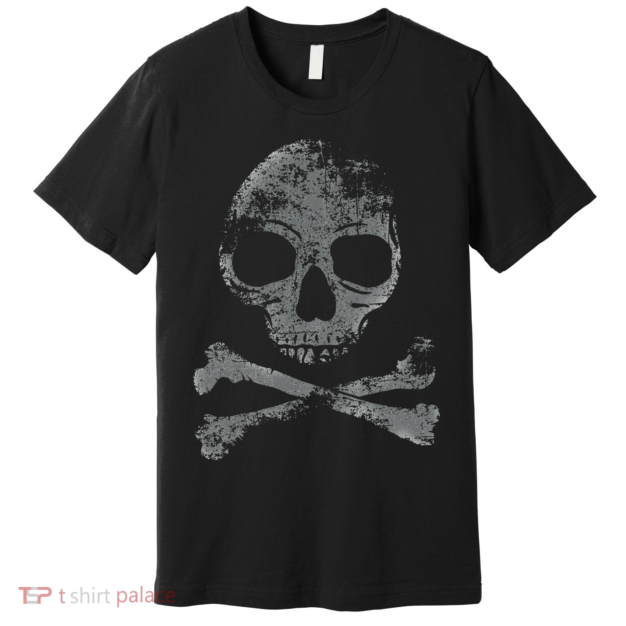 Scary Skull And Crossbones Grunge Style Gothic Creepy Spooky Premium T-Shirt