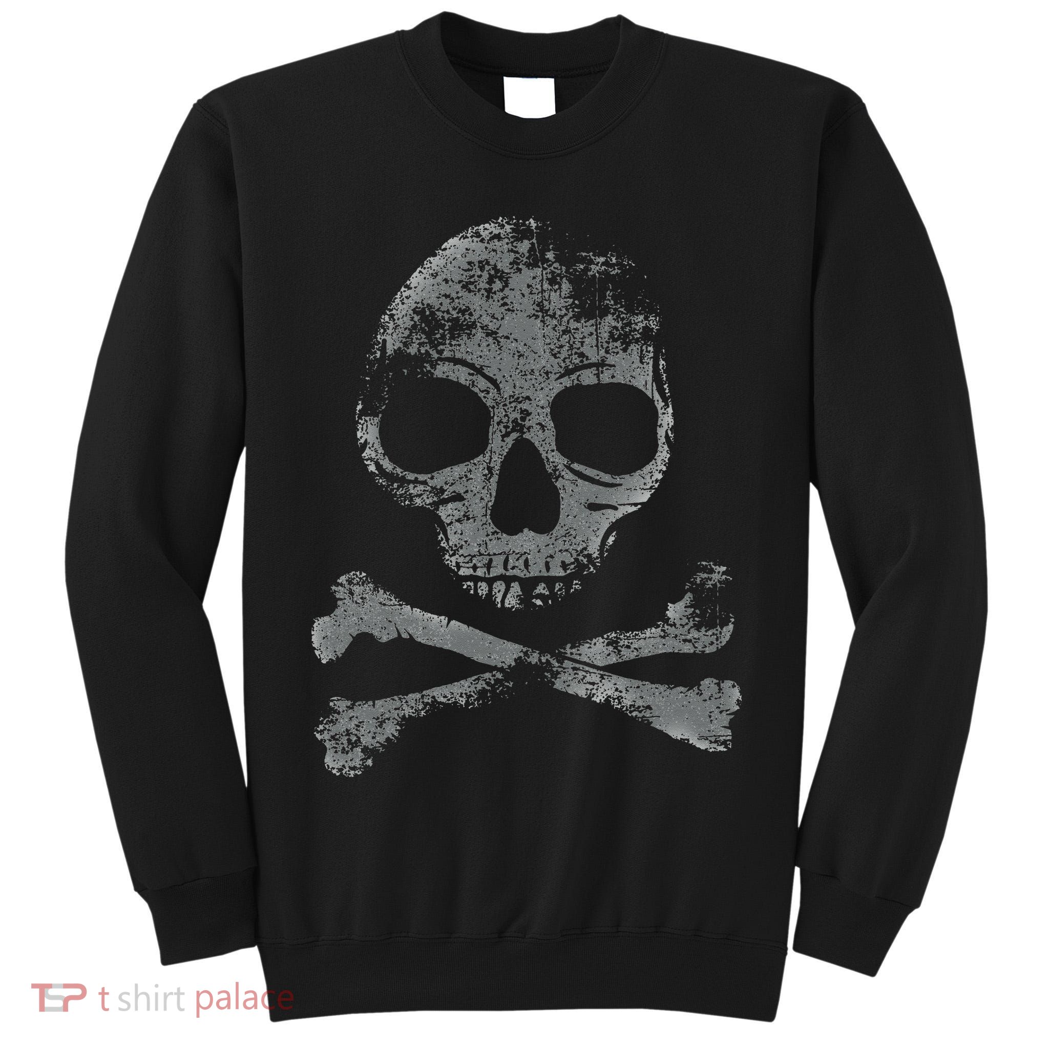 Scary Skull And Crossbones Grunge Style Gothic Creepy Spooky Tall Sweatshirt