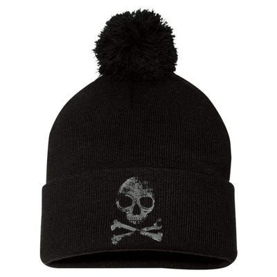 Scary Skull And Crossbones Grunge Style Gothic Creepy Spooky Pom Pom 12in Knit Beanie