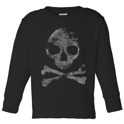 Scary Skull And Crossbones Grunge Style Gothic Creepy Spooky Toddler Long Sleeve Shirt