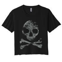 Scary Skull And Crossbones Grunge Style Gothic Creepy Spooky Women's Crop Top Tee