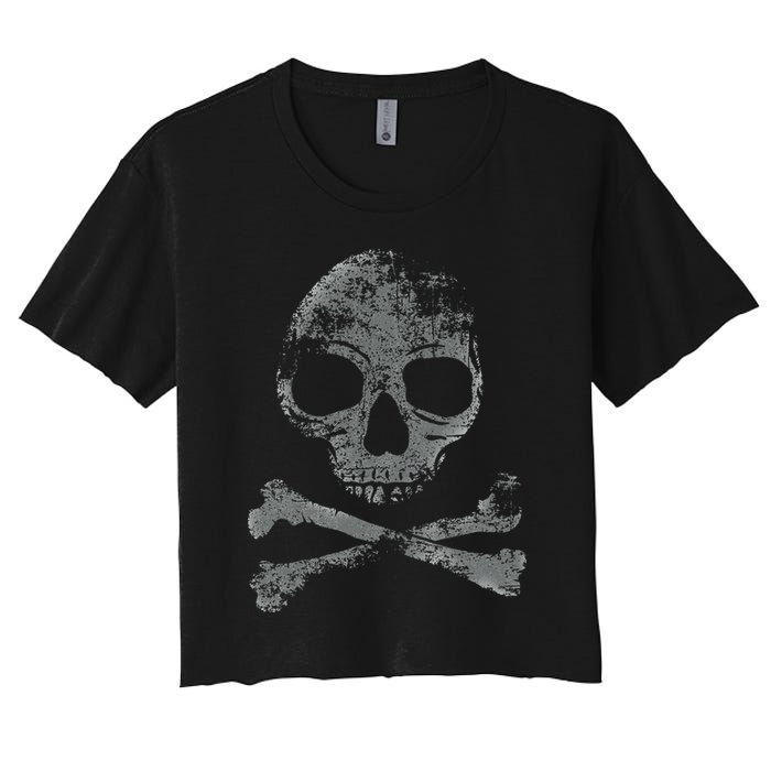 Scary Skull And Crossbones Grunge Style Gothic Creepy Spooky Women's Crop Top Tee