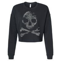 Scary Skull And Crossbones Grunge Style Gothic Creepy Spooky Cropped Pullover Crew