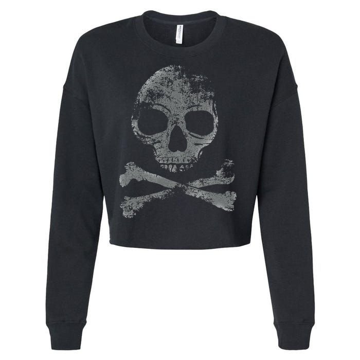 Scary Skull And Crossbones Grunge Style Gothic Creepy Spooky Cropped Pullover Crew