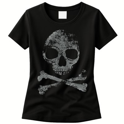 Scary Skull And Crossbones Grunge Style Gothic Creepy Spooky Womens T-Shirt