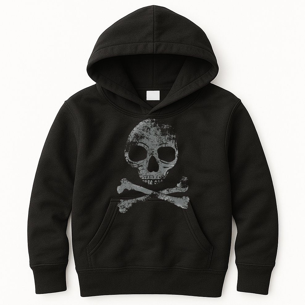Scary Skull And Crossbones Grunge Style Gothic Creepy Spooky Kids Hoodie