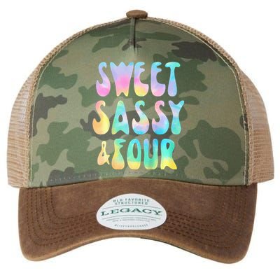 Sweet Sassy And Four 4th Birthday Girl Tie Dye 4 Year Old Legacy Tie Dye Trucker Hat