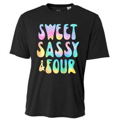 Sweet Sassy And Four 4th Birthday Girl Tie Dye 4 Year Old Cooling Performance Crew T-Shirt