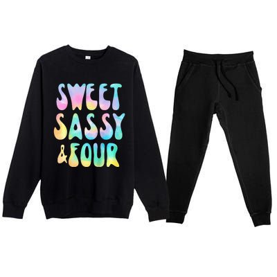 Sweet Sassy And Four 4th Birthday Girl Tie Dye 4 Year Old Premium Crewneck Sweatsuit Set