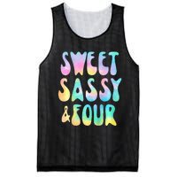 Sweet Sassy And Four 4th Birthday Girl Tie Dye 4 Year Old Mesh Reversible Basketball Jersey Tank