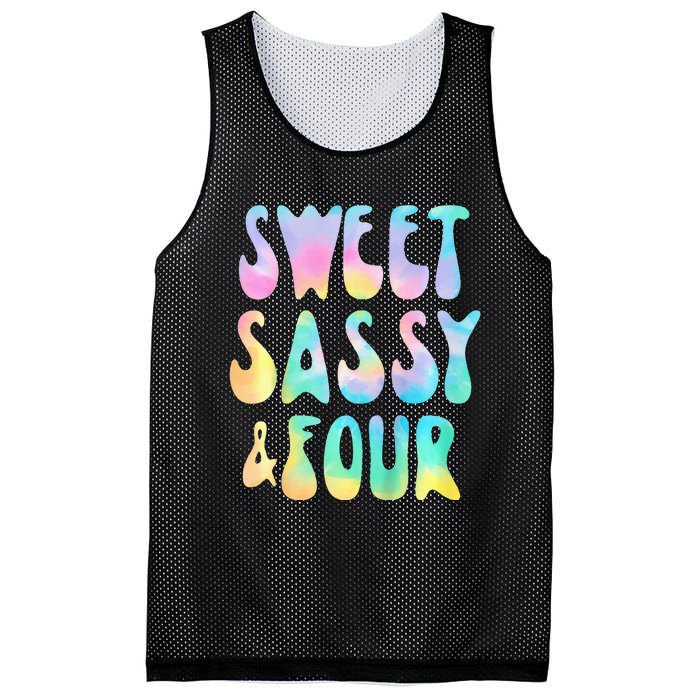 Sweet Sassy And Four 4th Birthday Girl Tie Dye 4 Year Old Mesh Reversible Basketball Jersey Tank