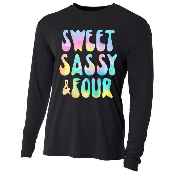 Sweet Sassy And Four 4th Birthday Girl Tie Dye 4 Year Old Cooling Performance Long Sleeve Crew