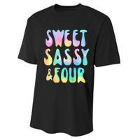 Sweet Sassy And Four 4th Birthday Girl Tie Dye 4 Year Old Performance Sprint T-Shirt