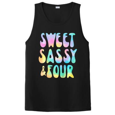 Sweet Sassy And Four 4th Birthday Girl Tie Dye 4 Year Old PosiCharge Competitor Tank