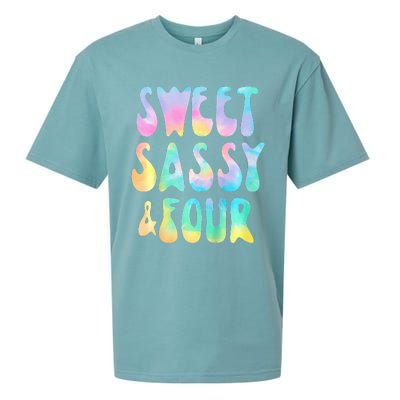 Sweet Sassy And Four 4th Birthday Girl Tie Dye 4 Year Old Sueded Cloud Jersey T-Shirt