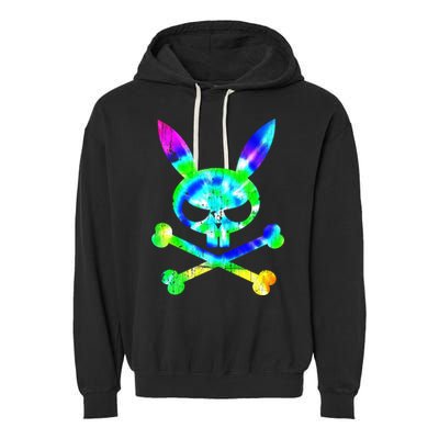 Scary Skull And Crossbones Bad Rabbit Horror Bunny Tie Dye Gift Garment-Dyed Fleece Hoodie