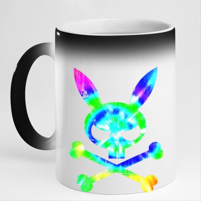 Scary Skull And Crossbones Bad Rabbit Horror Bunny Tie Dye Gift 11oz Black Color Changing Mug