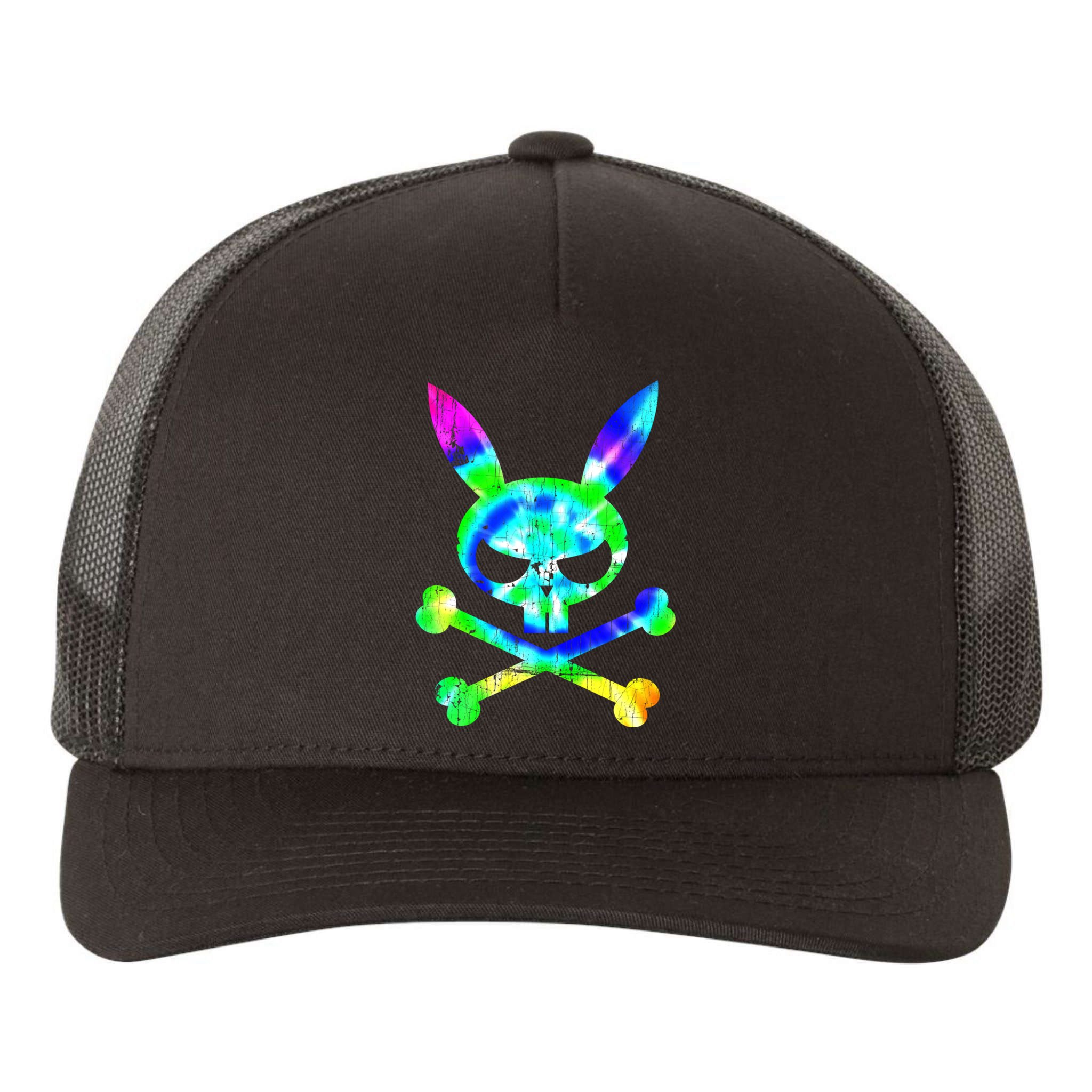 Scary Skull And Crossbones Bad Rabbit Horror Bunny Tie Dye Gift Yupoong Adult 5-Panel Trucker Hat