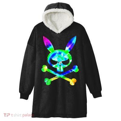 Scary Skull And Crossbones Bad Rabbit Horror Bunny Tie Dye Gift Hooded Wearable Blanket