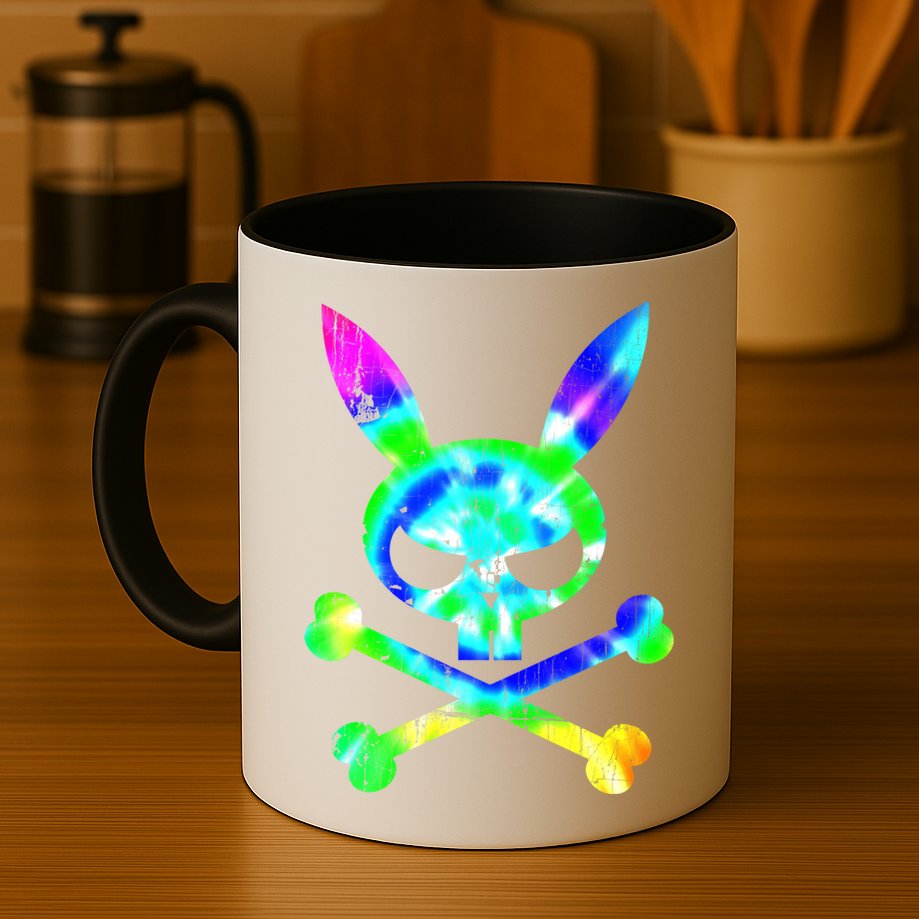 Scary Skull And Crossbones Bad Rabbit Horror Bunny Tie Dye Gift Mug