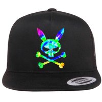 Scary Skull And Crossbones Bad Rabbit Horror Bunny Tie Dye Gift Flat Bill Trucker Hat