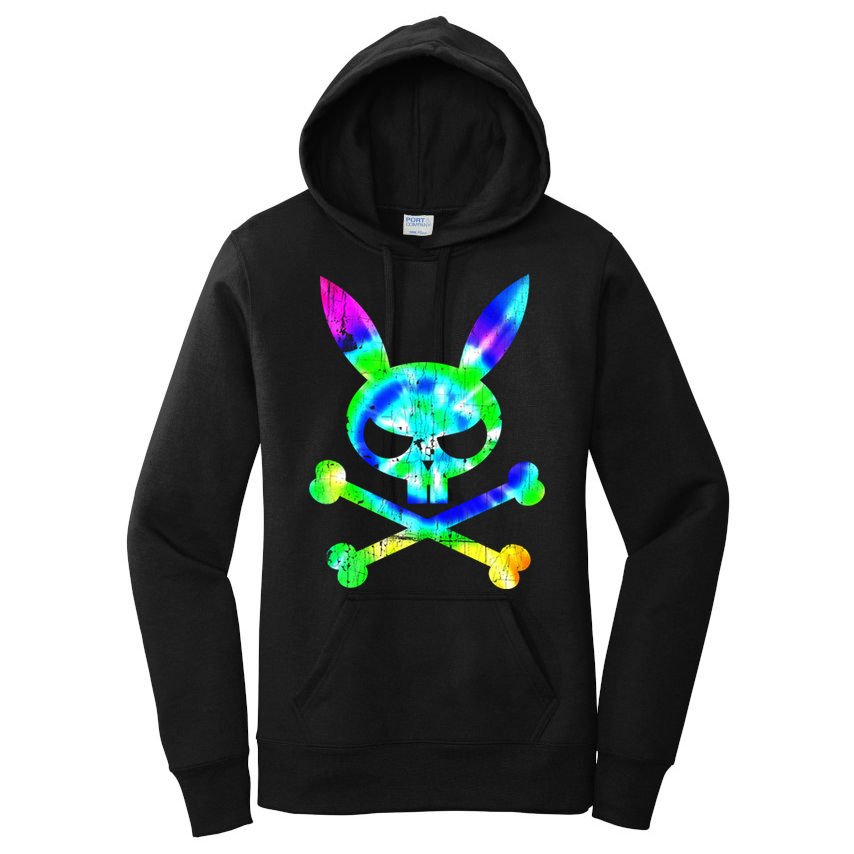 Scary Skull And Crossbones Bad Rabbit Horror Bunny Tie Dye Gift Women's Pullover Hoodie