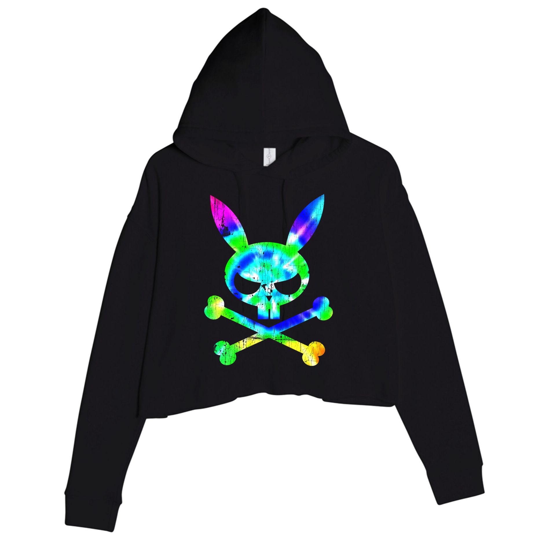 Scary Skull And Crossbones Bad Rabbit Horror Bunny Tie Dye Gift Crop Fleece Hoodie