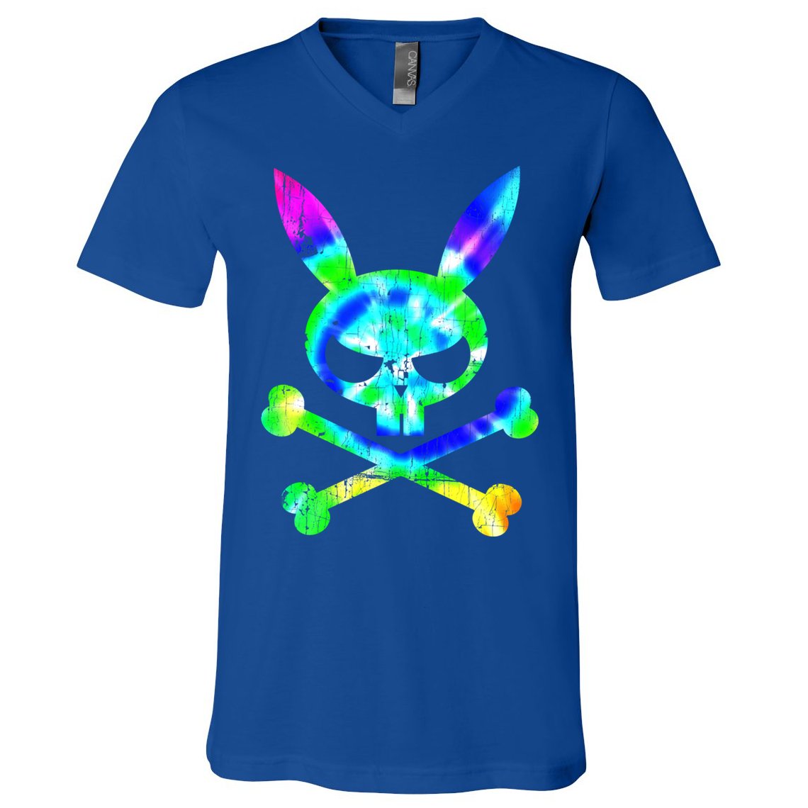 Scary Skull And Crossbones Bad Rabbit Horror Bunny Tie Dye Gift V-Neck T-Shirt