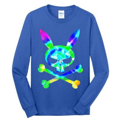 Scary Skull And Crossbones Bad Rabbit Horror Bunny Tie Dye Gift Tall Long Sleeve T-Shirt