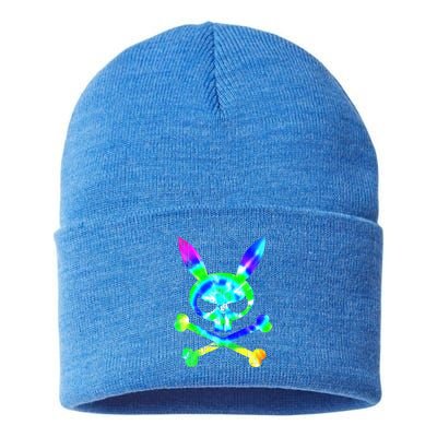 Scary Skull And Crossbones Bad Rabbit Horror Bunny Tie Dye Gift Sustainable Knit Beanie