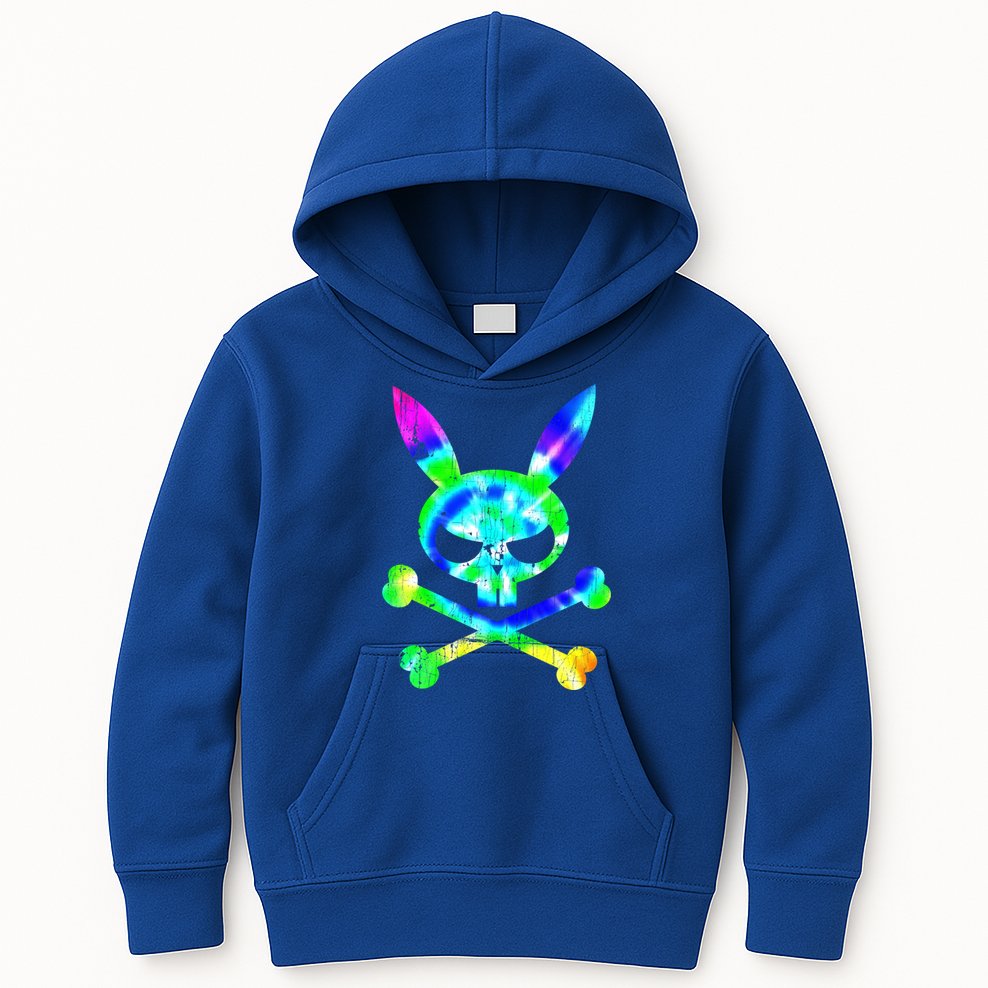Scary Skull And Crossbones Bad Rabbit Horror Bunny Tie Dye Gift Kids Hoodie