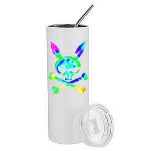 Scary Skull And Crossbones Bad Rabbit Horror Bunny Tie Dye Gift Stainless Steel Tumbler