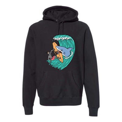 Surfing Sharks Attack Surfers Gift Premium Hoodie