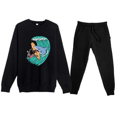 Surfing Sharks Attack Surfers Gift Premium Crewneck Sweatsuit Set