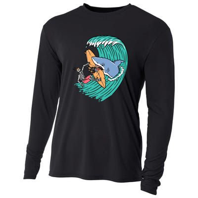 Surfing Sharks Attack Surfers Gift Cooling Performance Long Sleeve Crew