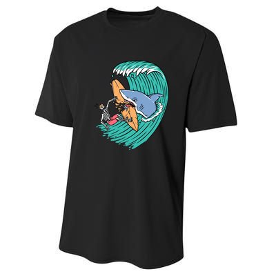 Surfing Sharks Attack Surfers Gift Performance Sprint T-Shirt