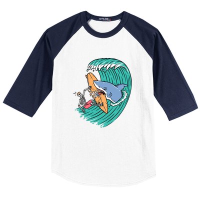 Surfing Sharks Attack Surfers Gift Baseball Sleeve Shirt