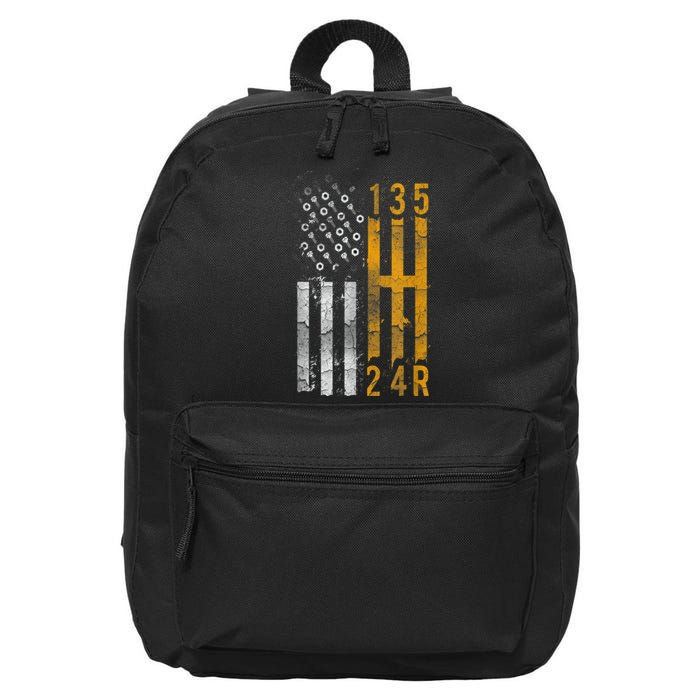 Stick Shift American Flag Muscle Car Mechanic 16 in Basic Backpack