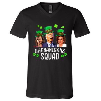 Shenanigans Squad Anti Biden Shamrock St Patrick's Day Funny V-Neck T-Shirt