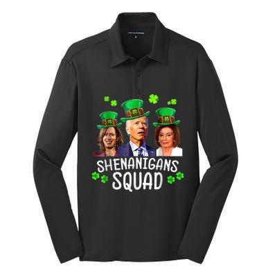 Shenanigans Squad Anti Biden Shamrock St Patrick's Day Funny Silk Touch Performance Long Sleeve Polo