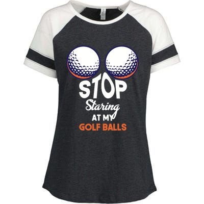 Stop Staring At My Golf Balls Cute Golfing Funny Boobs Balls Enza Ladies Jersey Colorblock Tee