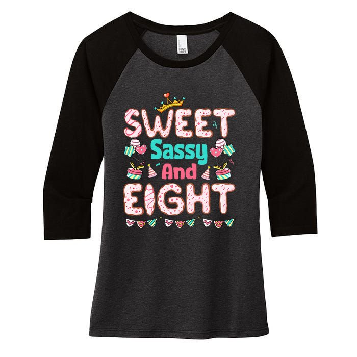 Sweet Sassy And Eight Birthday 8 Year Old Women's Tri-Blend 3/4-Sleeve Raglan Shirt