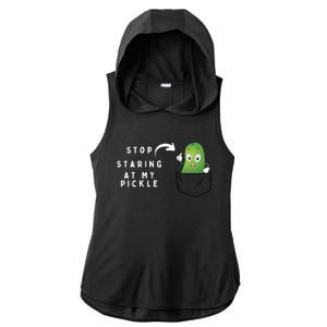 Stop Staring At My Pickle Adult Humor Pickle Lover Ladies PosiCharge Tri-Blend Wicking Draft Hoodie Tank